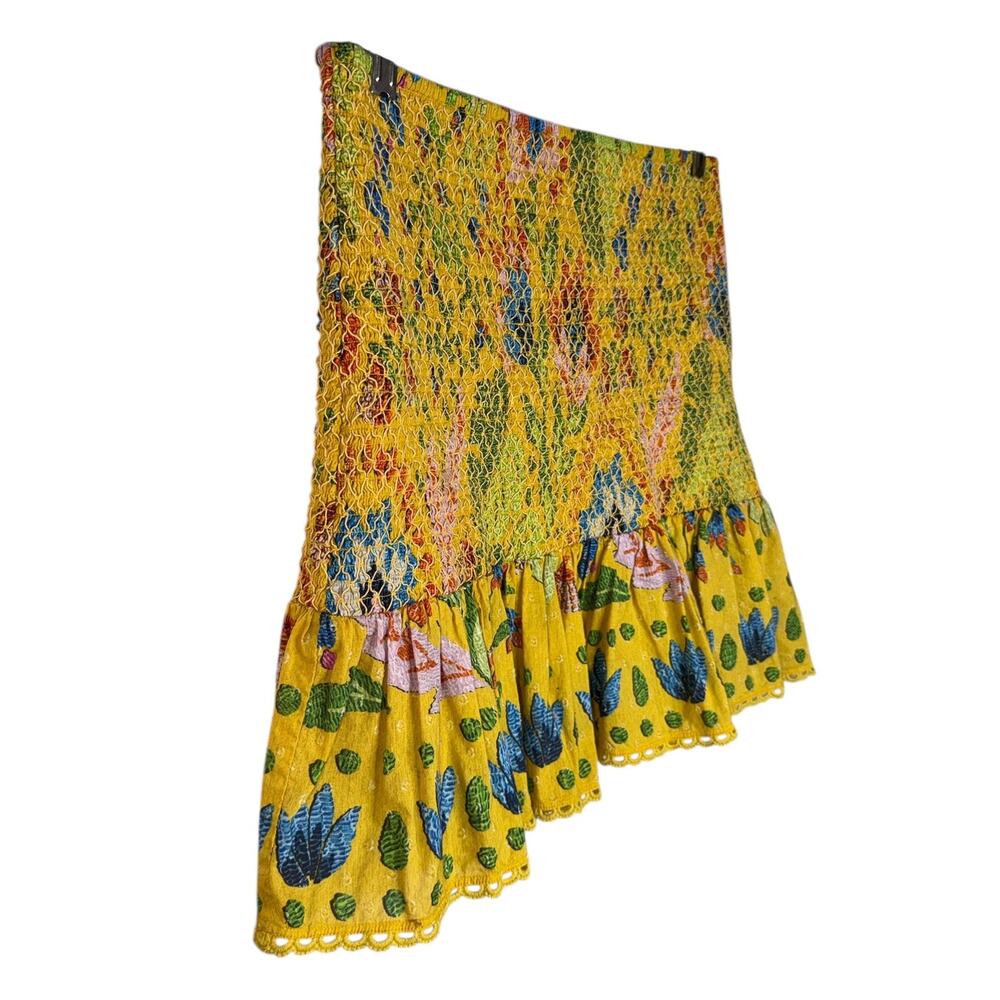 Farm Rio Summer Garden Smocked Mini Skirt Multicolor Size Large Ruffle Boho - Picture 7 of 12